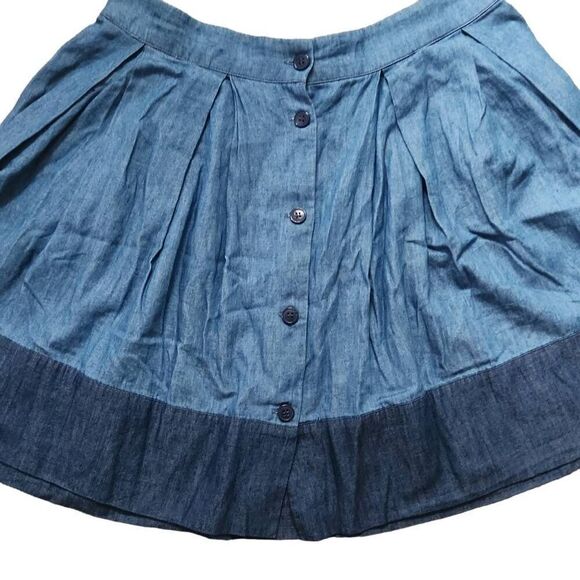 Maison Jules Women's Size Medium Blue Chambray Button Down Circle Skirt - Picture 5 of 6